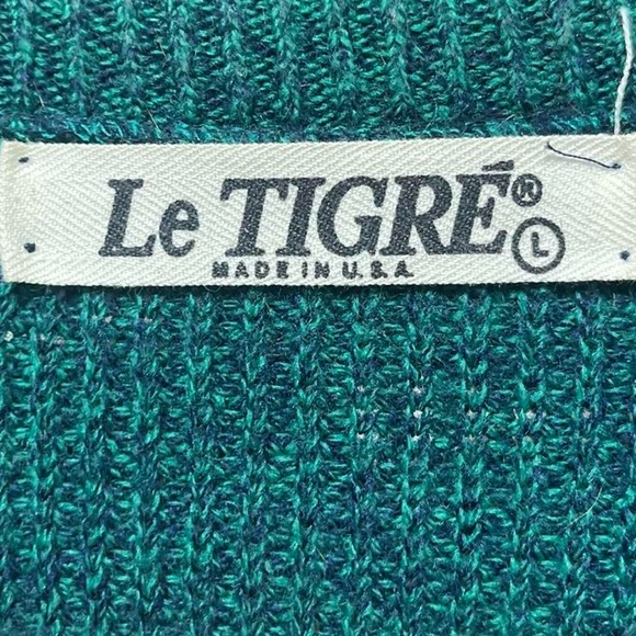 Vintage Made in USA Blank dark green Le Tigre long sleeve Crewneck Knit Sweater - Picture 3 of 4